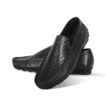 Black Woven Textured Leather Loafer For Men SB-S975