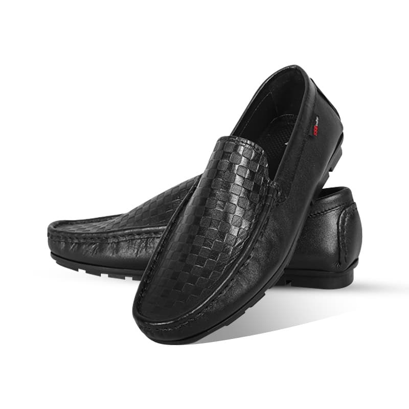 Black Woven Textured Leather Loafer For Men SB-S975