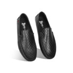 Black Woven Textured Leather Loafer For Men SB-S975