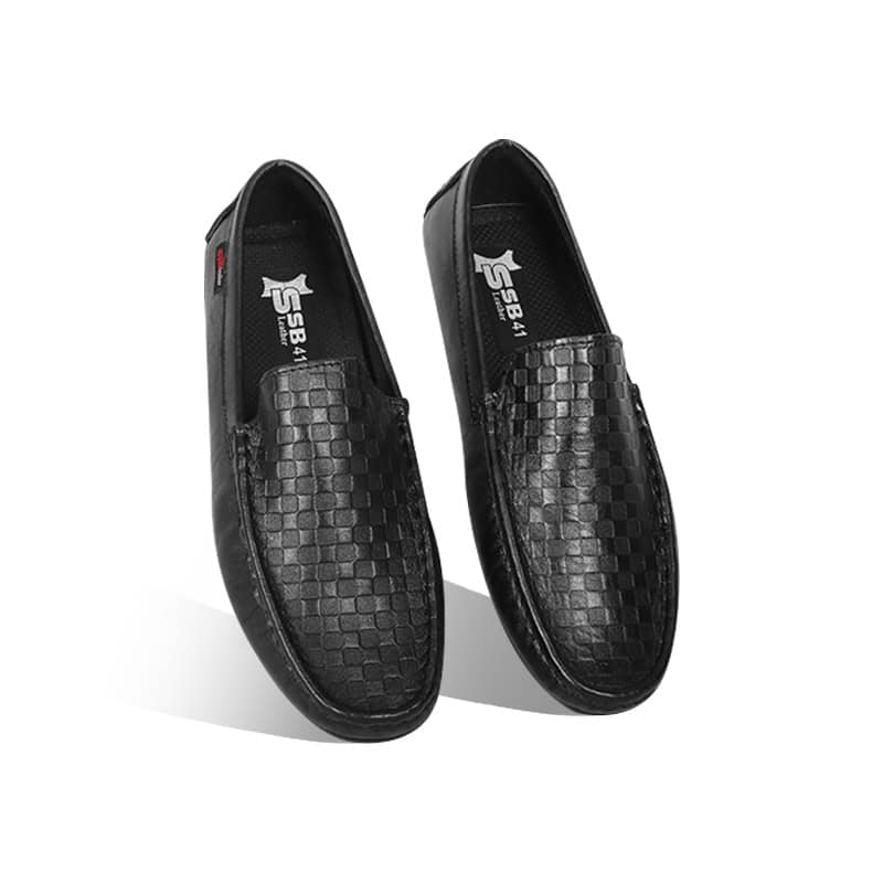 Black Woven Textured Leather Loafer For Men SB-S975