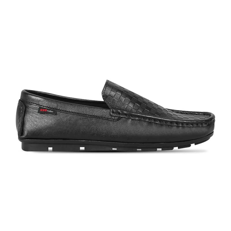 Black Woven Textured Leather Loafer For Men SB-S975