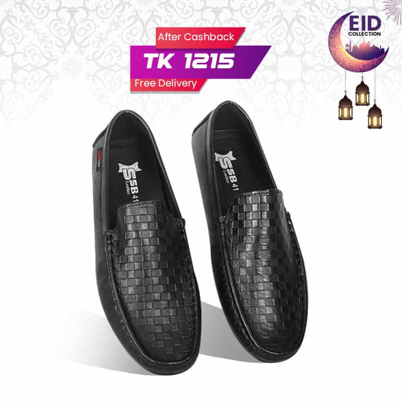 Black Woven Textured Leather Loafer For Men SB-S975
