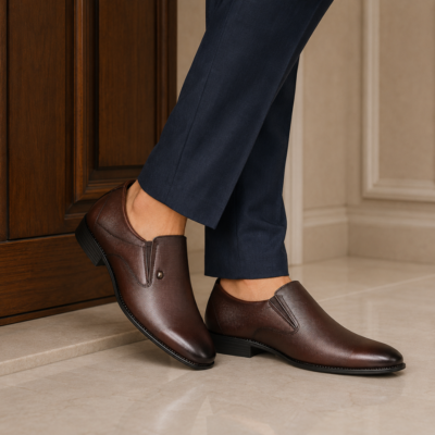 Chocolate Textured Leather Formal Shoes For Men SB-S1020