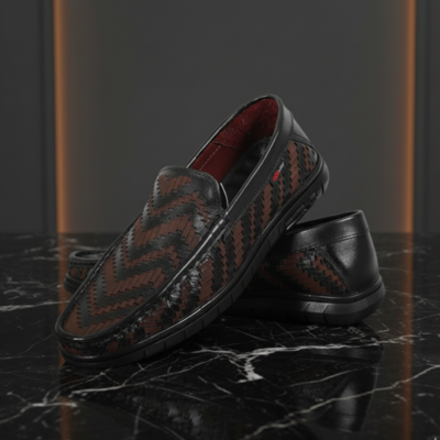 Laser Cut Woven Design Leather Casual Shoes For Men SB-S1021