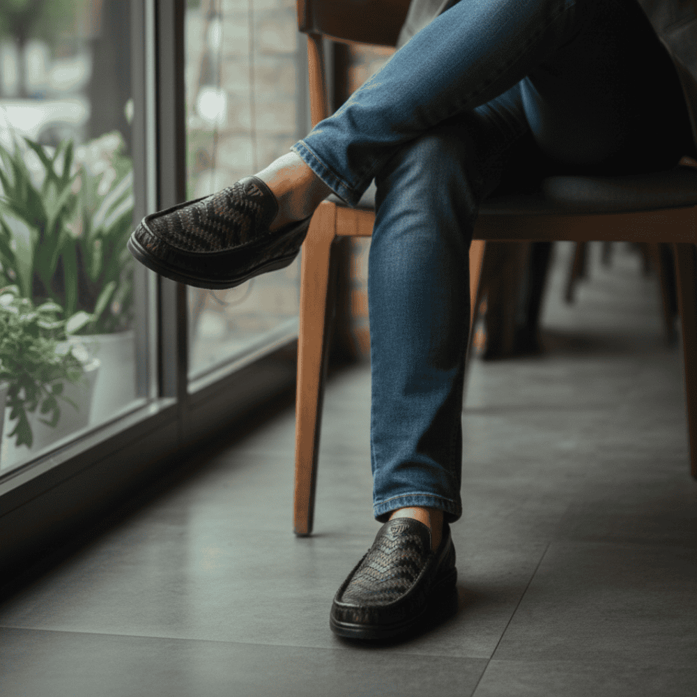 Laser Cut Woven Design Leather Casual Shoes For Men SB-S1021