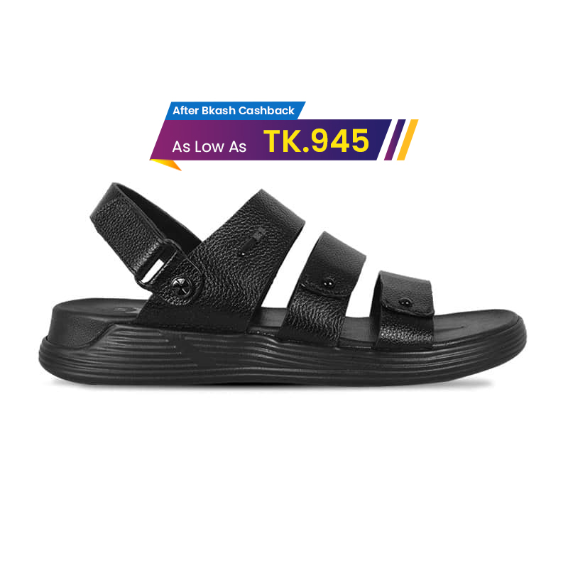 Black Leather Adjustable Strap Casual Sandal For Men SB-S791