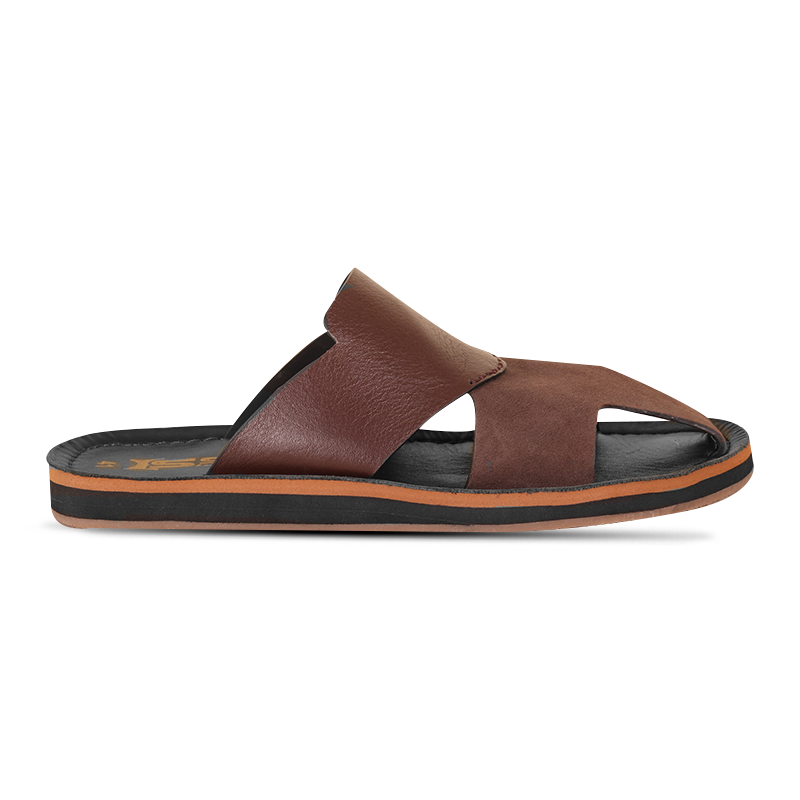 Chocolate Dual-Texture Leather Slide Sandal For Men SB-S1062