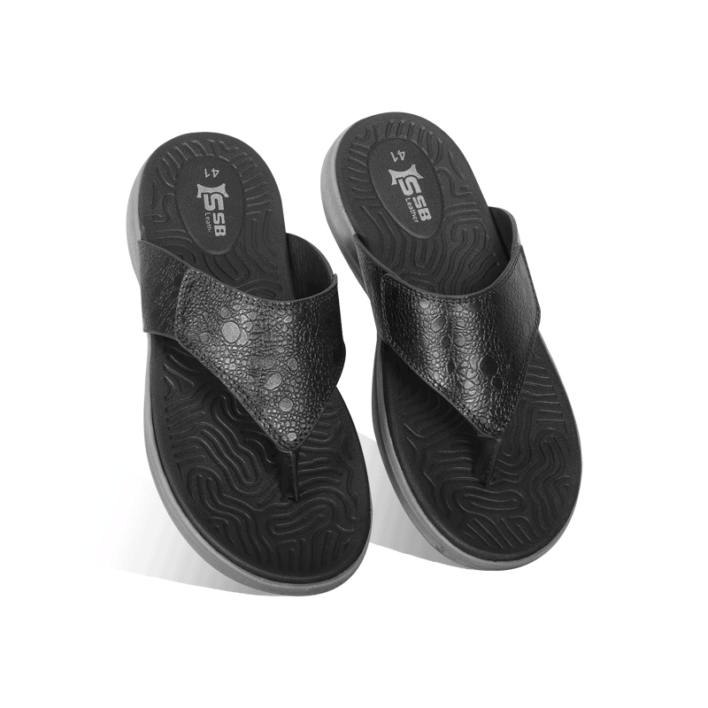 Black Comfort Leather Sandal For Men SB-S1045
