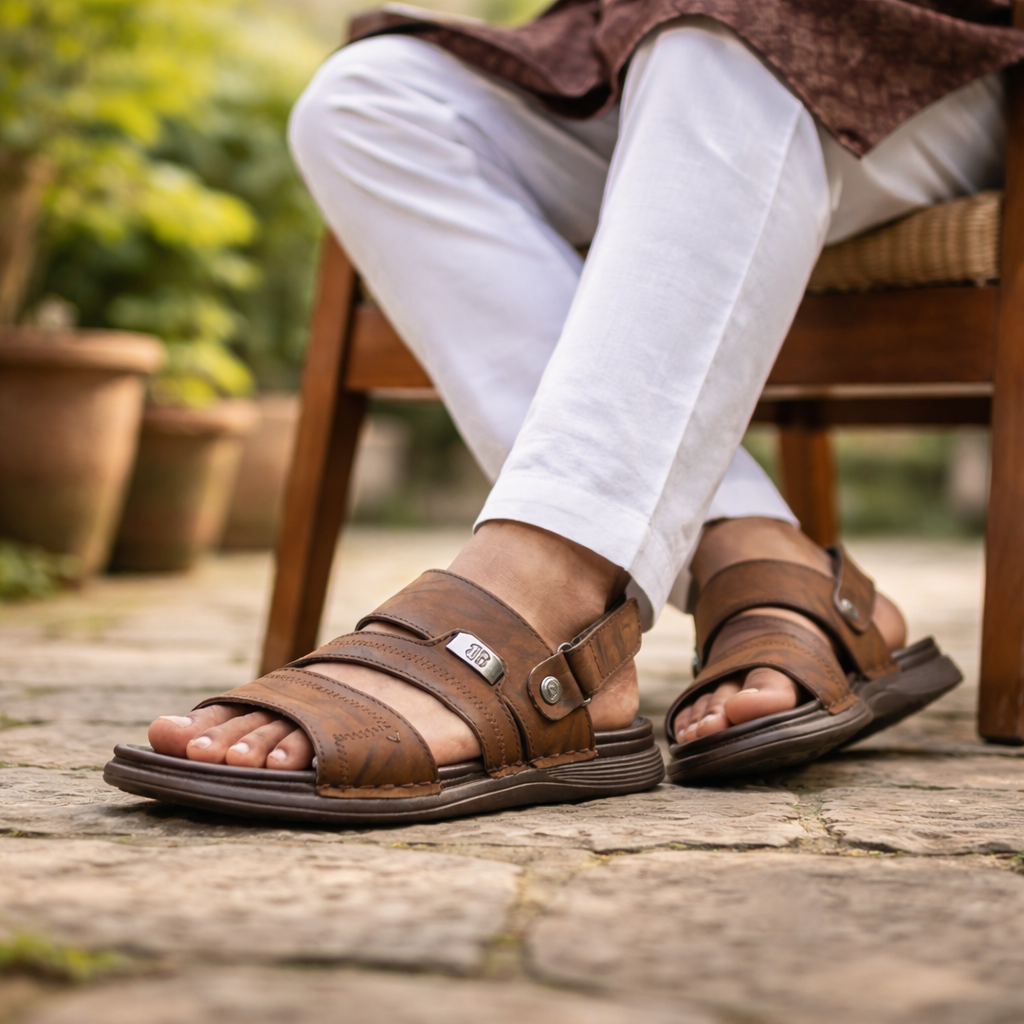 Textured Brown Comfort Sandal SB-S1067- Adjustable Straps