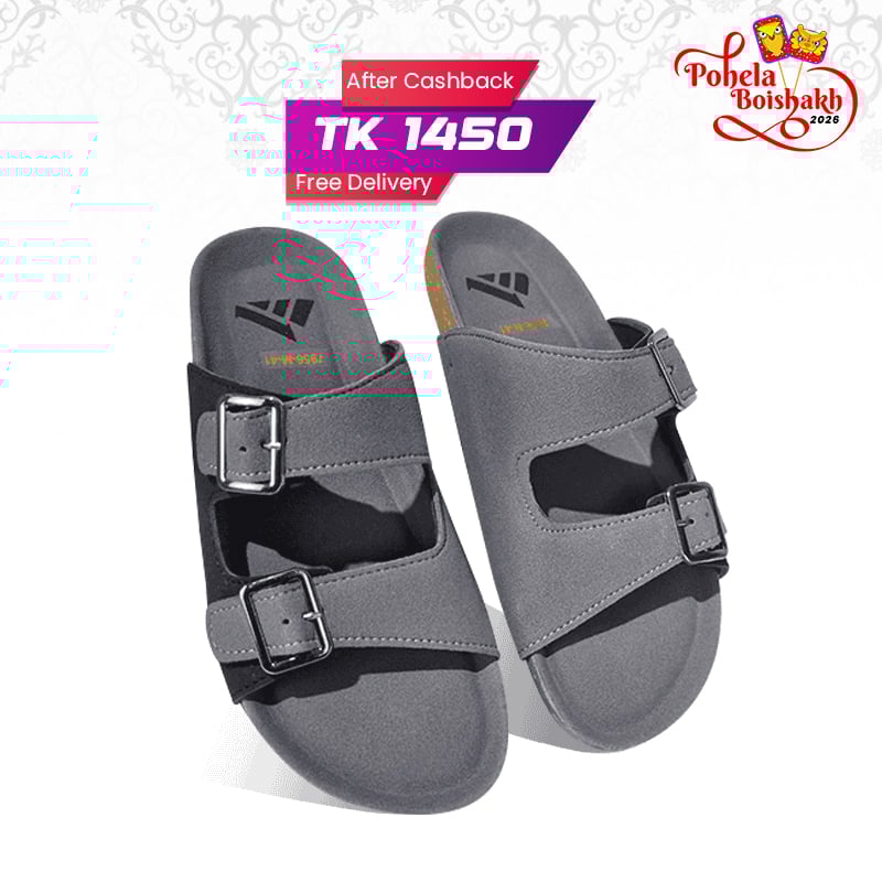Grey Double-Buckle Slide Sandal MF24