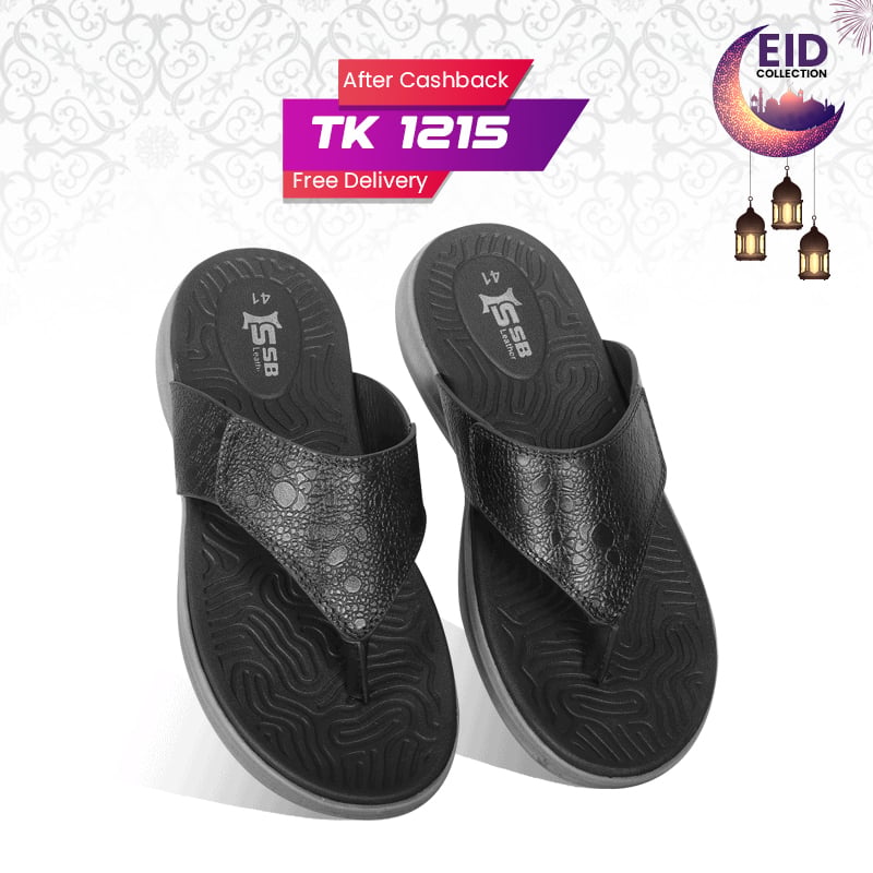 Black Comfort Leather Sandal For Men SB-S1045