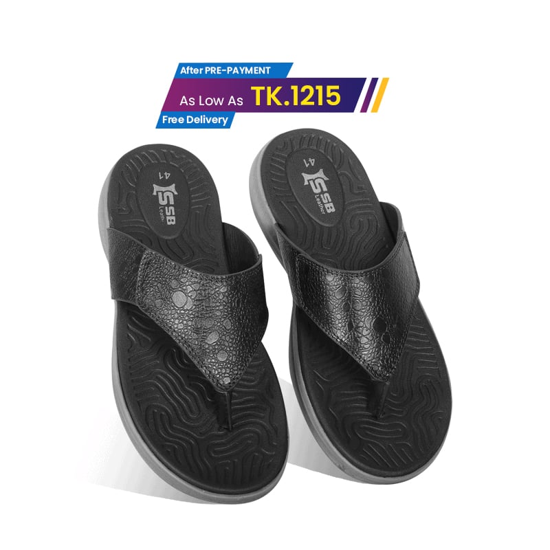 Black Comfort Leather Sandal For Men SB-S1045
