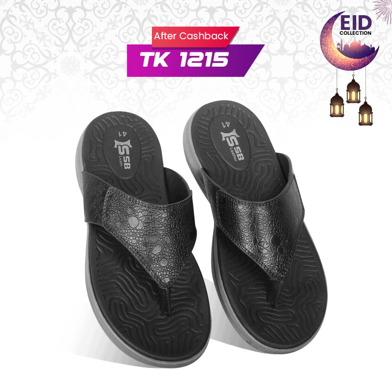 Black Comfort Leather Sandal For Men SB-S1045