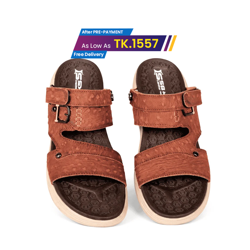 Textured Brown Leather Sandal For Men SB-S1046