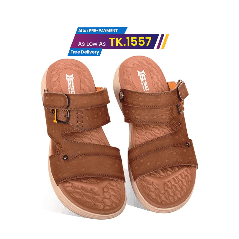 Textured Brown Leather Sandal For Men SB-S1047