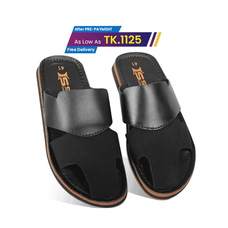 Black Dual-Texture Leather Slide Sandal For Men SB-S1061