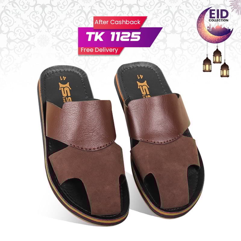 Chocolate Dual-Texture Leather Slide Sandal For Men SB-S1062