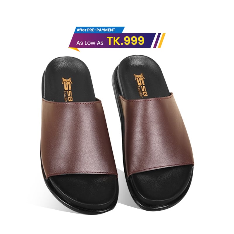 Chocolate Leather Slide Sandal For Men SB-S1101