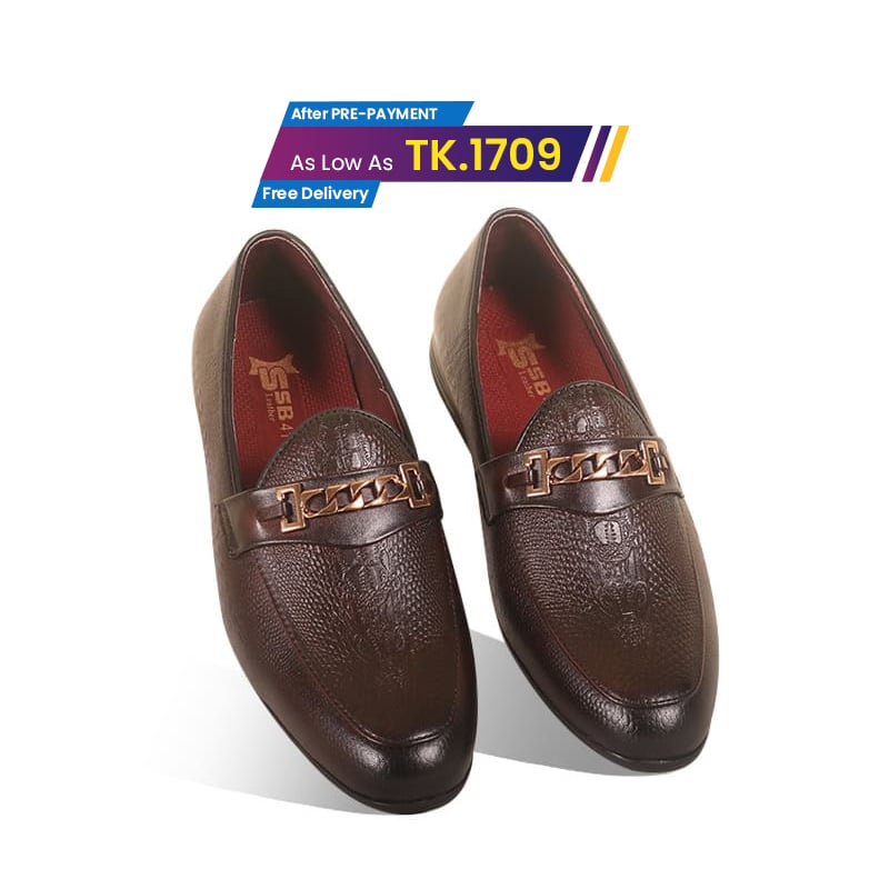 Reddish-Brown Textured Leather Tassel Shoes For Men SB-S929
