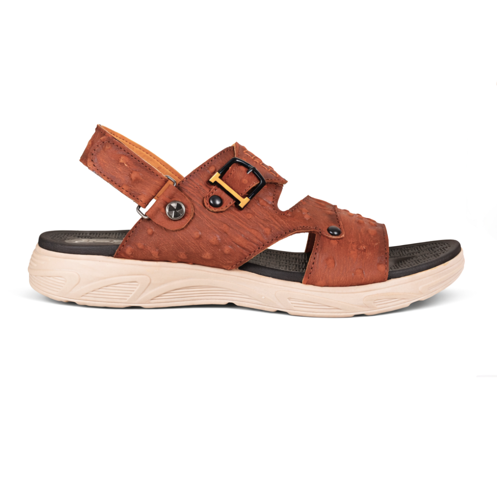 Textured Brown Leather Sandal For Men SB-S1046