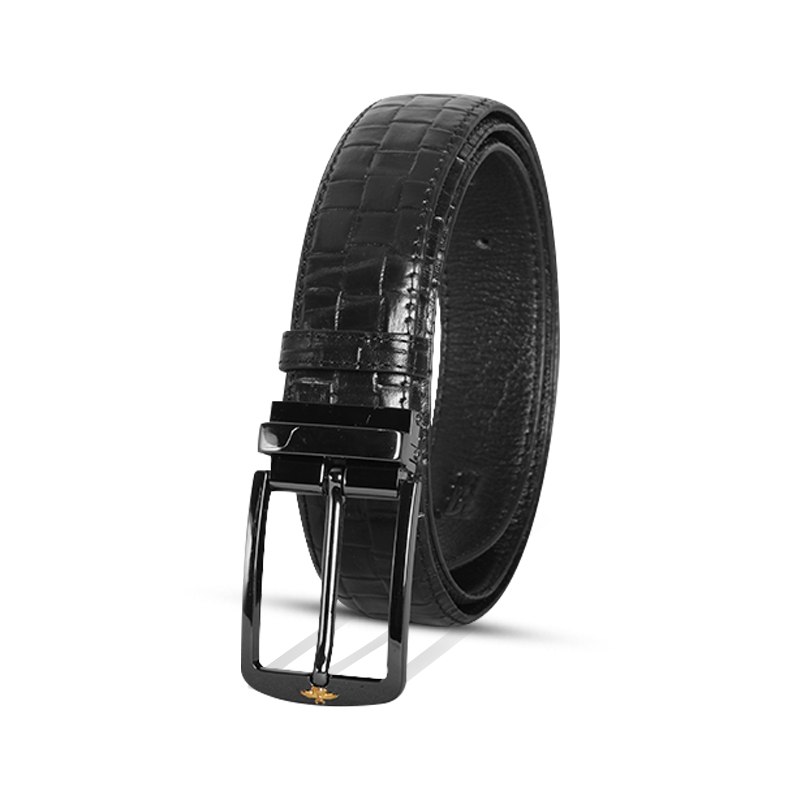 Black Woven-Texture Leather Belt For Men SB-B219