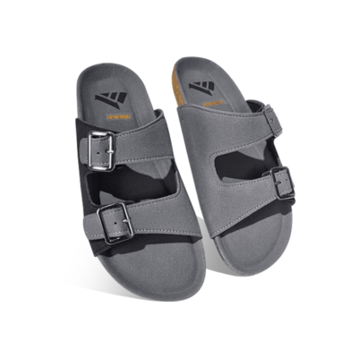 Grey Double-Buckle Slide Sandal MF24