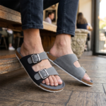 Grey Double-Buckle Slide Sandal MF24
