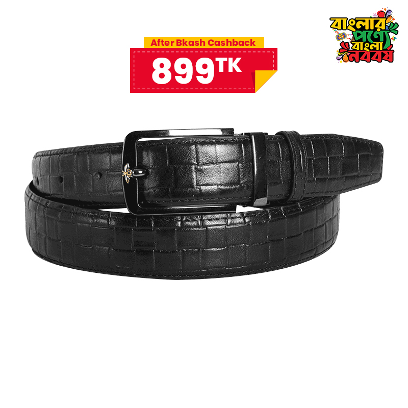 Black Woven-Texture Leather Belt For Men SB-B219