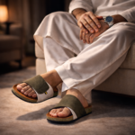 Olive Green And White Suede Slide Sandal For Men MF22