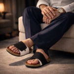 Black And White Suede Slide Sandal For Men MF21