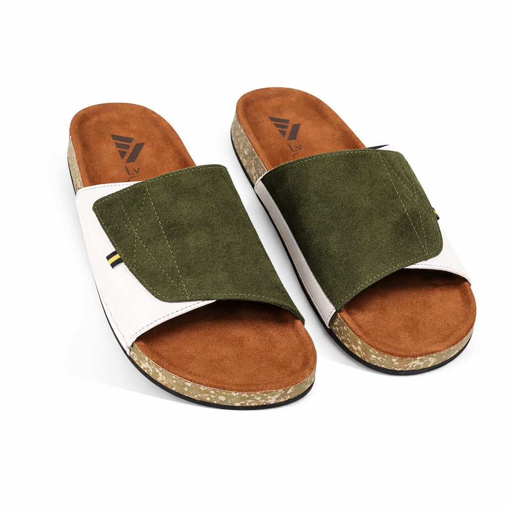 Olive Green And White Suede Slide Sandal For Men MF22