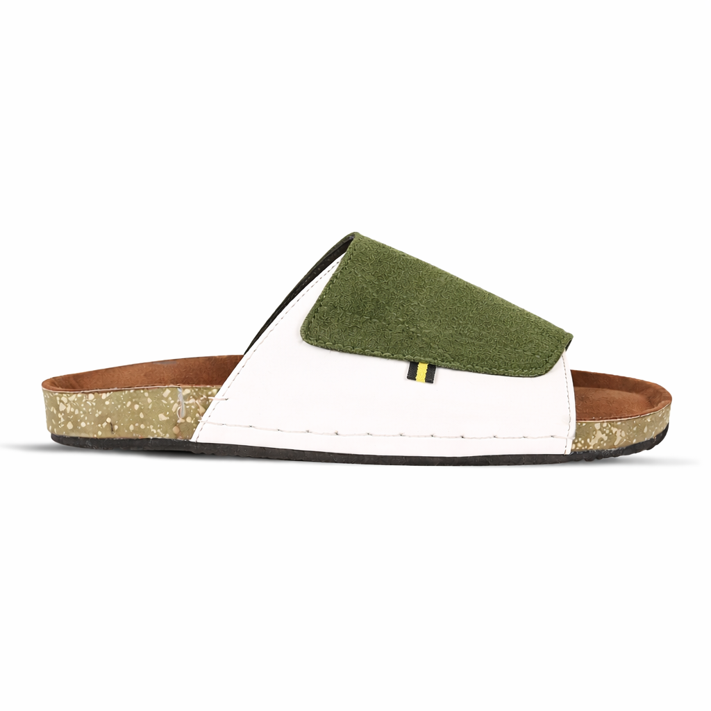 Olive Green And White Suede Slide Sandal For Men MF22