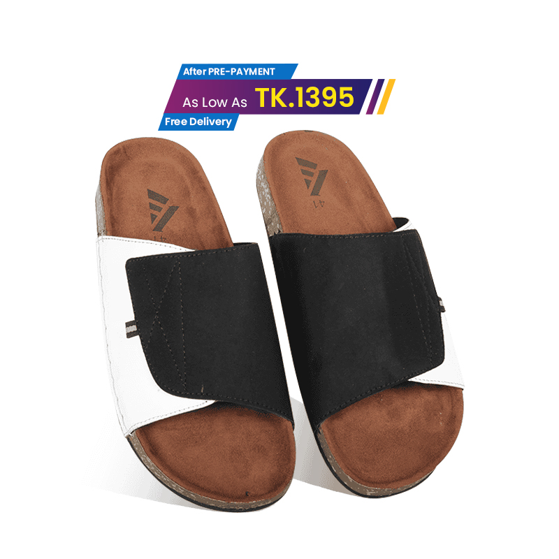 Black And White Suede Slide Sandal For Men MF21