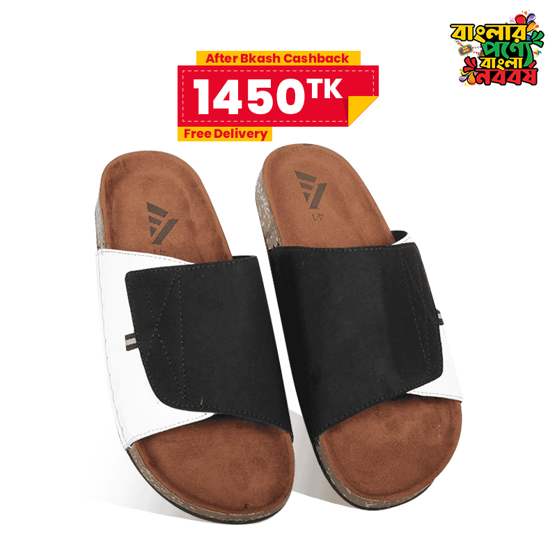 Black And White Suede Slide Sandal For Men MF21