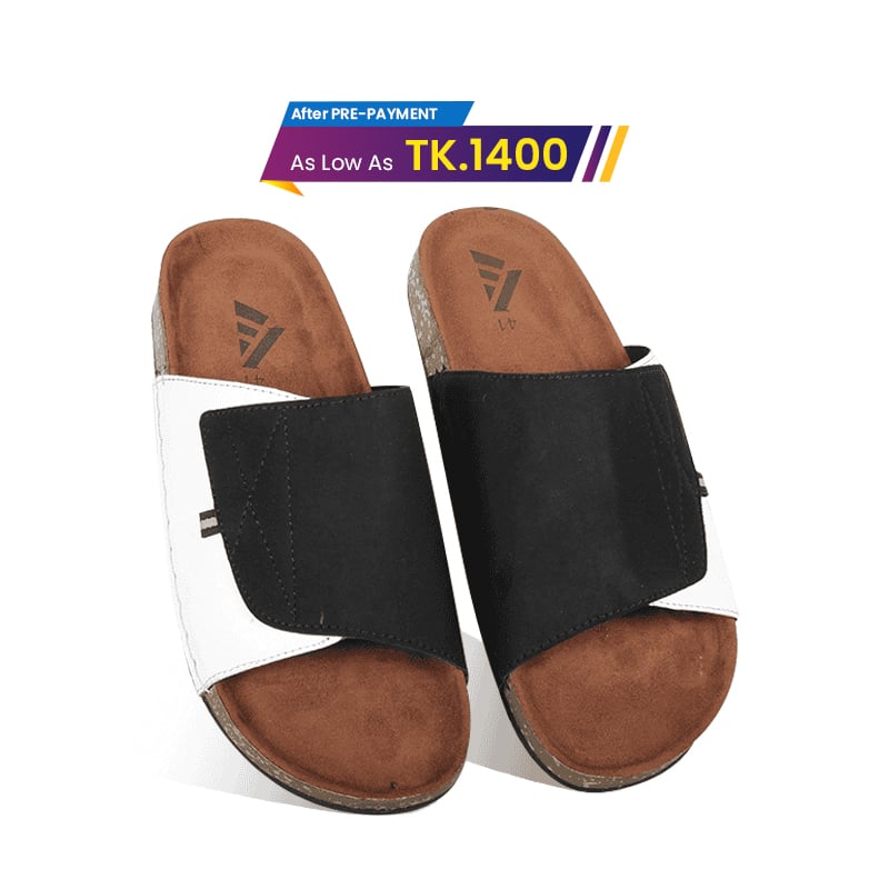 Black And White Suede Slide Sandal For Men MF21