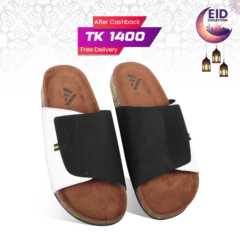 Black And White Suede Slide Sandal For Men MF21