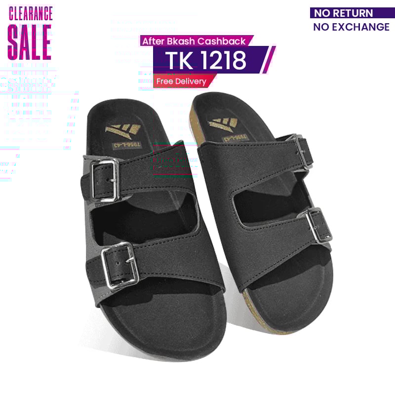 Black Double-Buckle Slide Sandal MF23