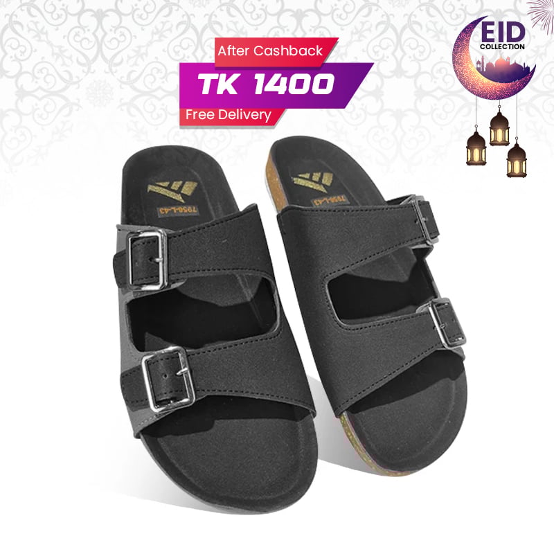 Black Double-Buckle Slide Sandal MF23