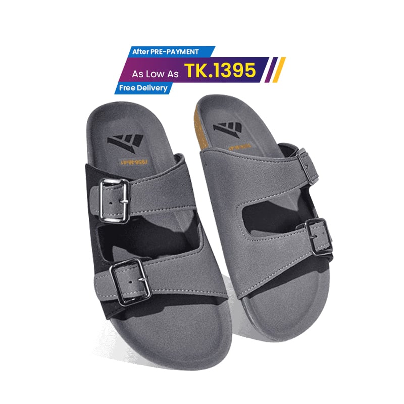 Grey Double-Buckle Slide Sandal MF24