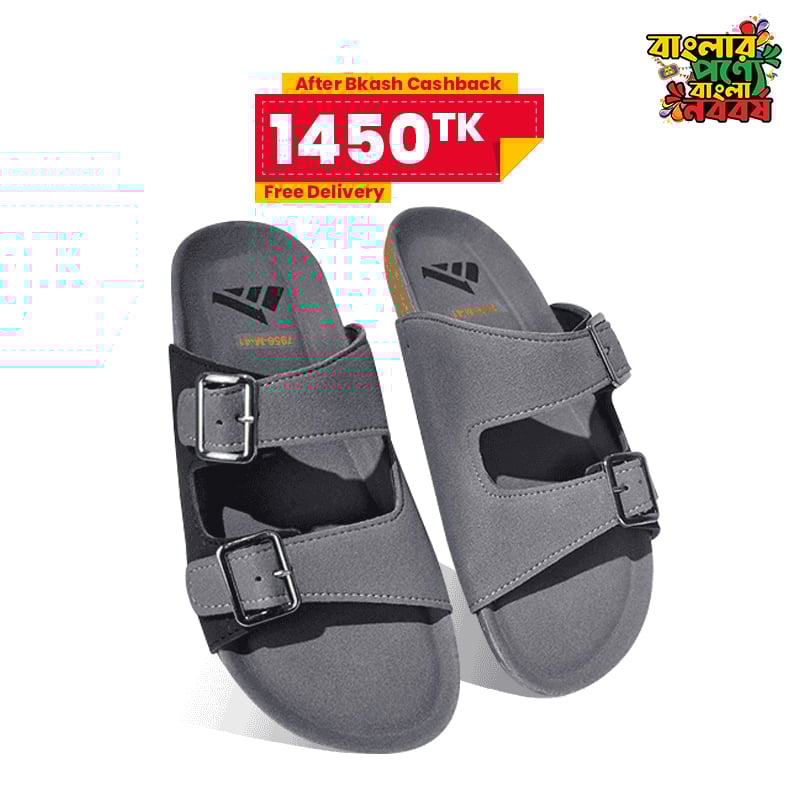 Grey Double-Buckle Slide Sandal MF24