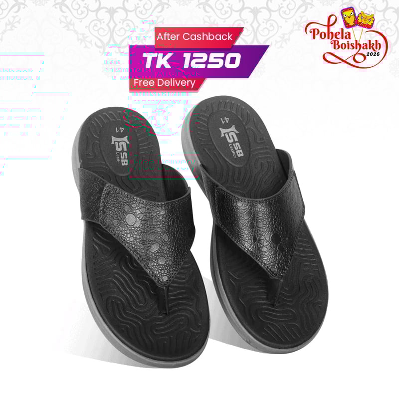 Black Comfort Leather Sandal For Men SB-S1045