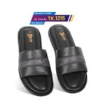 Black Textured Leather Slide Sandal For Men SB-S1094