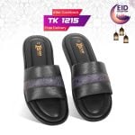 Black Textured Leather Slide Sandal For Men SB-S1094