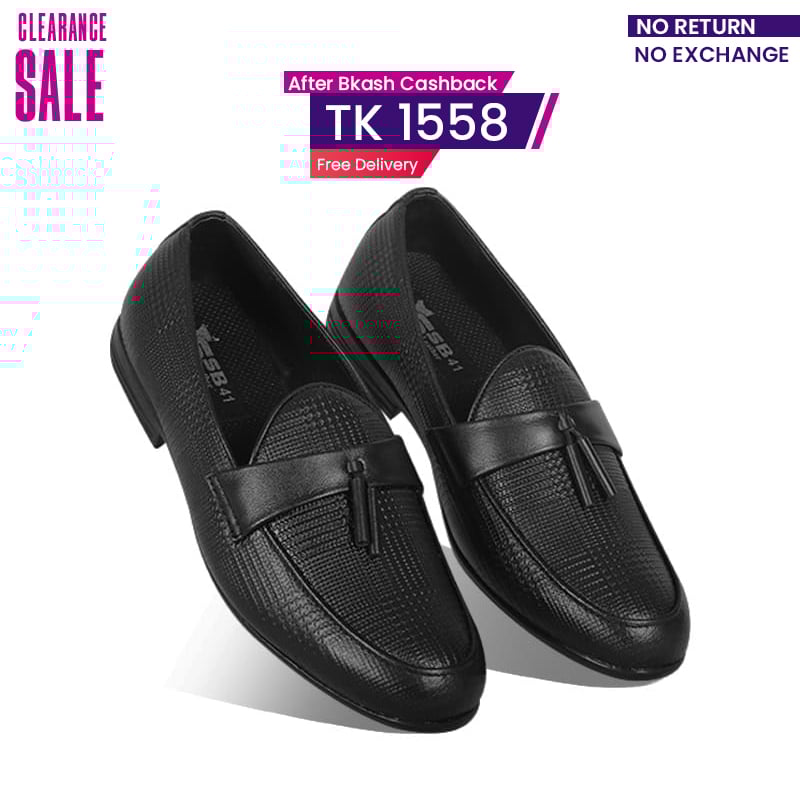 Black Textured Leather Tassel For Men SB-S825