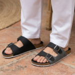 Black Double-Buckle Slide Sandal MF23