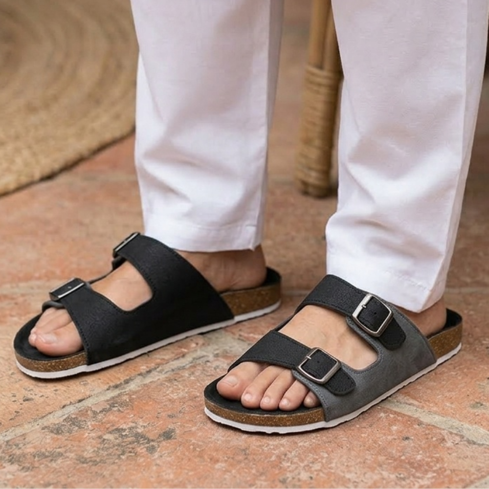 Black Double-Buckle Slide Sandal MF23
