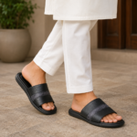 Black Textured Leather Slide Sandal For Men SB-S1094