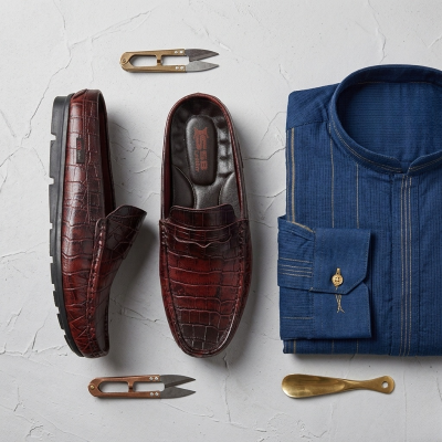 Crocodile Pattern Leather Half Loafers SB-S1084
