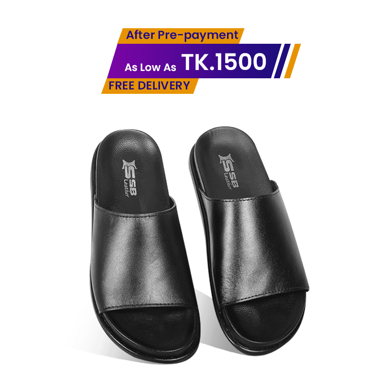 Black Leather Slide Sandal For Men SB-S1100