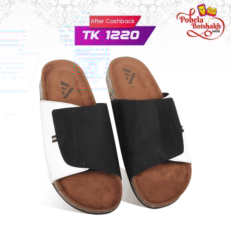 Black And White Suede Slide Sandal For Men MF21